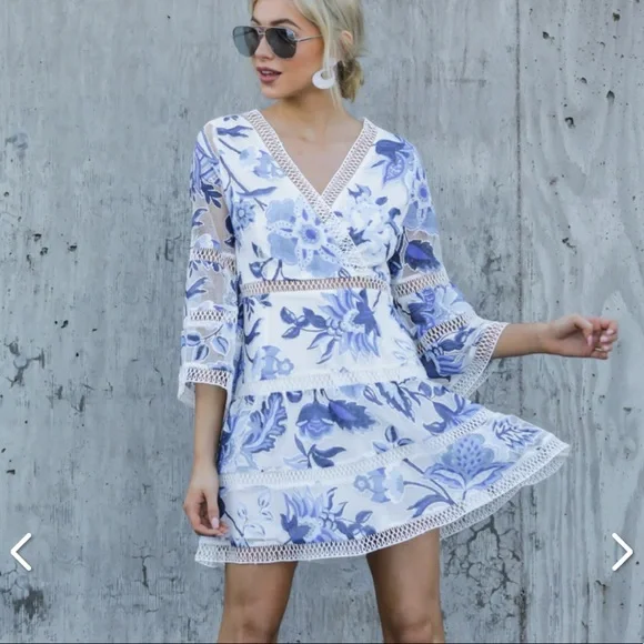 Entro Dresses | Nwt Sz Small - Red Dress - Time to Bloom Floral Lace Dress (Entro) | Color: Blue/White | Size: S